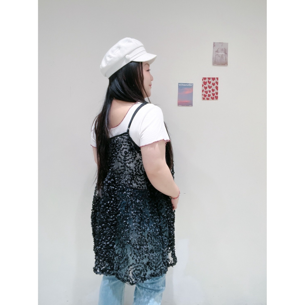 ❏ T&H 玩翻衣櫃 ❏ 立體花網紗背心 中大碼 寬鬆 MM 0416-細節圖6