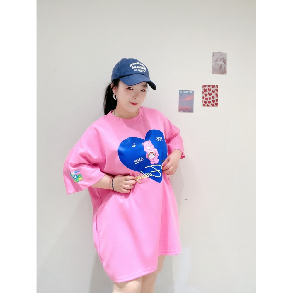 ❏ T&H 玩翻衣櫃 ❏ 刺繡愛心生氣熊熊兩穿Tee 中大碼 寬鬆 MM 0416-細節圖2