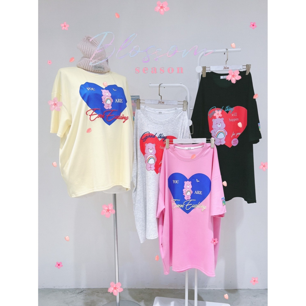 ❏ T&H 玩翻衣櫃 ❏ 刺繡愛心生氣熊熊兩穿Tee 中大碼 寬鬆 MM 0416-細節圖5