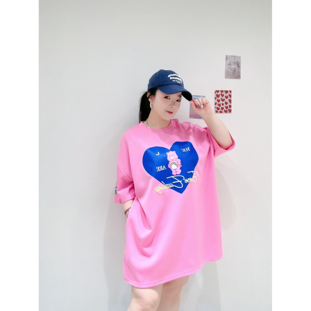 ❏ T&H 玩翻衣櫃 ❏ 刺繡愛心生氣熊熊兩穿Tee 中大碼 寬鬆 MM 0416-細節圖7