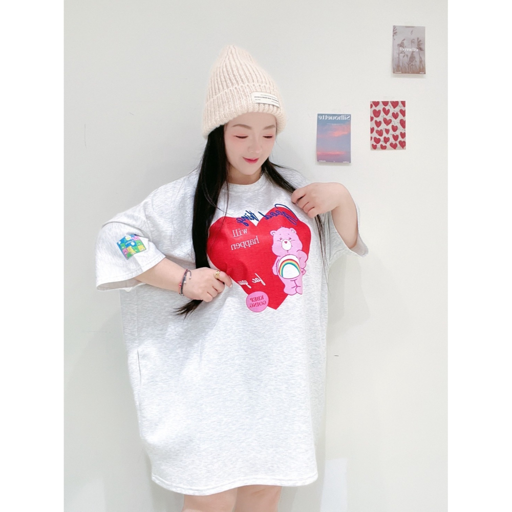 ❏ T&H 玩翻衣櫃 ❏ 刺繡愛心生氣熊熊兩穿Tee 中大碼 寬鬆 MM 0416-細節圖8