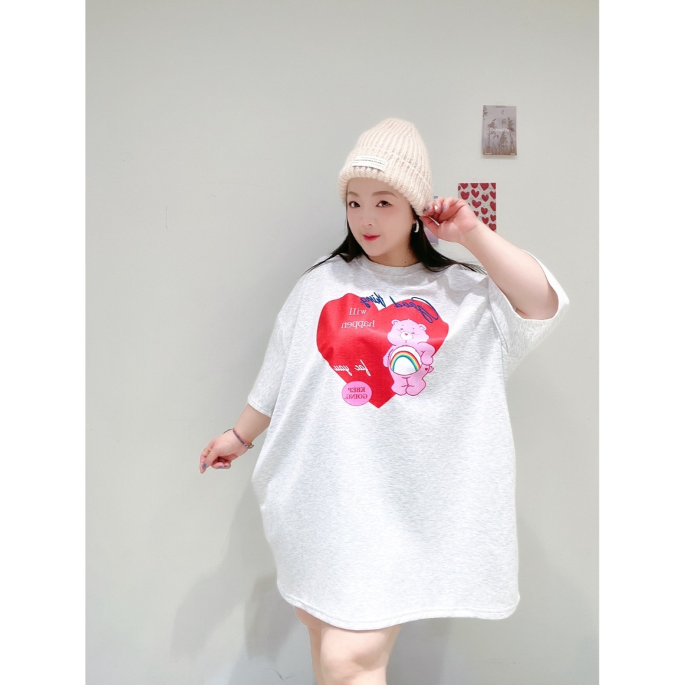 ❏ T&H 玩翻衣櫃 ❏ 刺繡愛心生氣熊熊兩穿Tee 中大碼 寬鬆 MM 0416-細節圖9