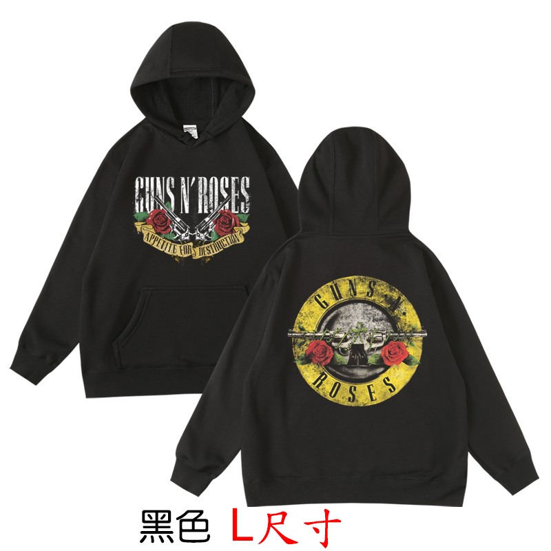 GUNS ＇N＇ ROSES SLASH【槍與玫瑰】【L尺寸】連帽厚絨長袖搖滾樂團T恤(現貨供應 下單後可以立即出貨)-規格圖1