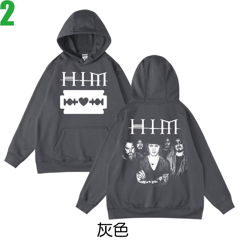 HIM【惡魔陛下樂團】連帽厚絨長袖重金屬搖滾樂團T恤(共2種顏色可供選購) 新款上市購買多件多優惠!【賣場一】-規格圖3