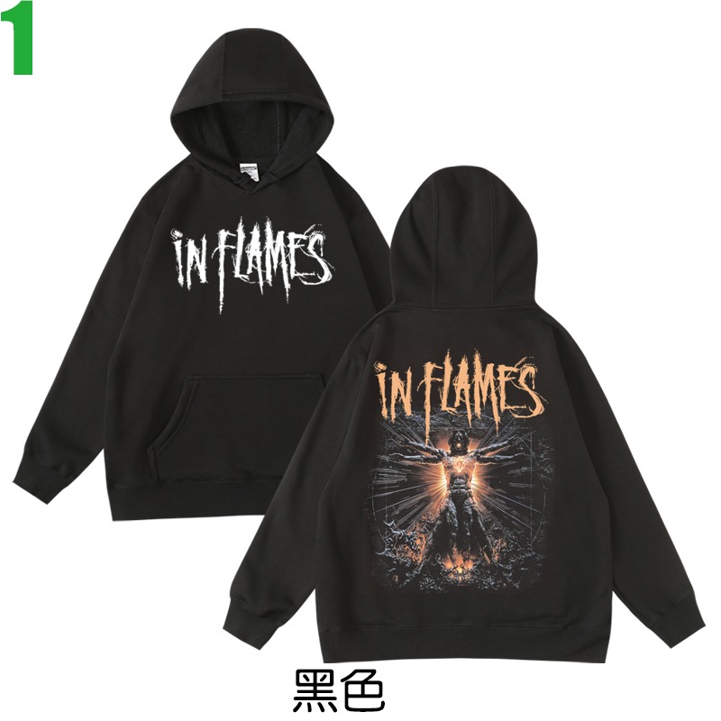 IN FLAMES【烈燄邪神】連帽厚絨長袖重金屬搖滾樂團T恤(共2種顏色可供選購) 新款上市購買多件多優惠!【賣場一】-規格圖3