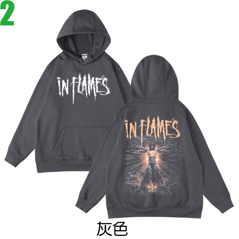 IN FLAMES【烈燄邪神】連帽厚絨長袖重金屬搖滾樂團T恤(共2種顏色可供選購) 新款上市購買多件多優惠!【賣場一】-規格圖3