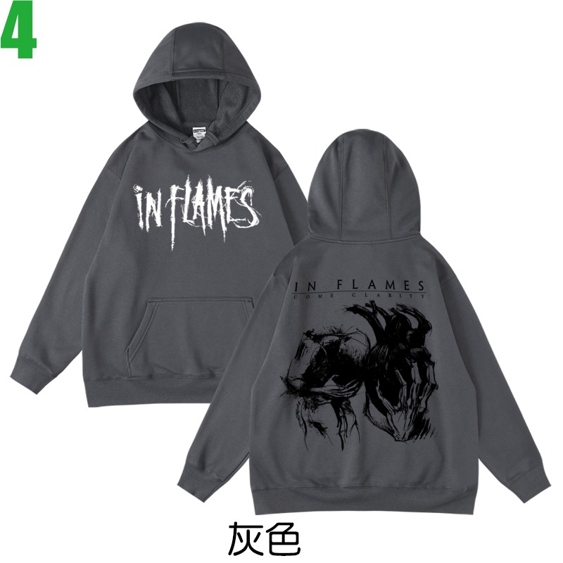 IN FLAMES【烈燄邪神】連帽厚絨長袖重金屬搖滾樂團T恤(共2種顏色可供選購) 新款上市購買多件多優惠!【賣場二】-規格圖3