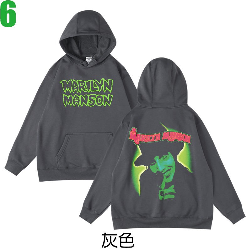 Marilyn Manson【瑪莉蓮曼森】連帽厚絨長袖工業重金屬搖滾樂團T恤(共2種顏色) 購買多件多優惠!【賣場四】-規格圖3