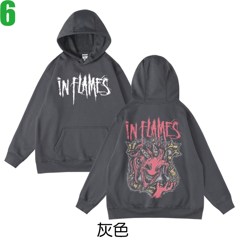 IN FLAMES【烈燄邪神】連帽厚絨長袖重金屬搖滾樂團T恤(共2種顏色可供選購) 新款上市購買多件多優惠!【賣場三】-細節圖2