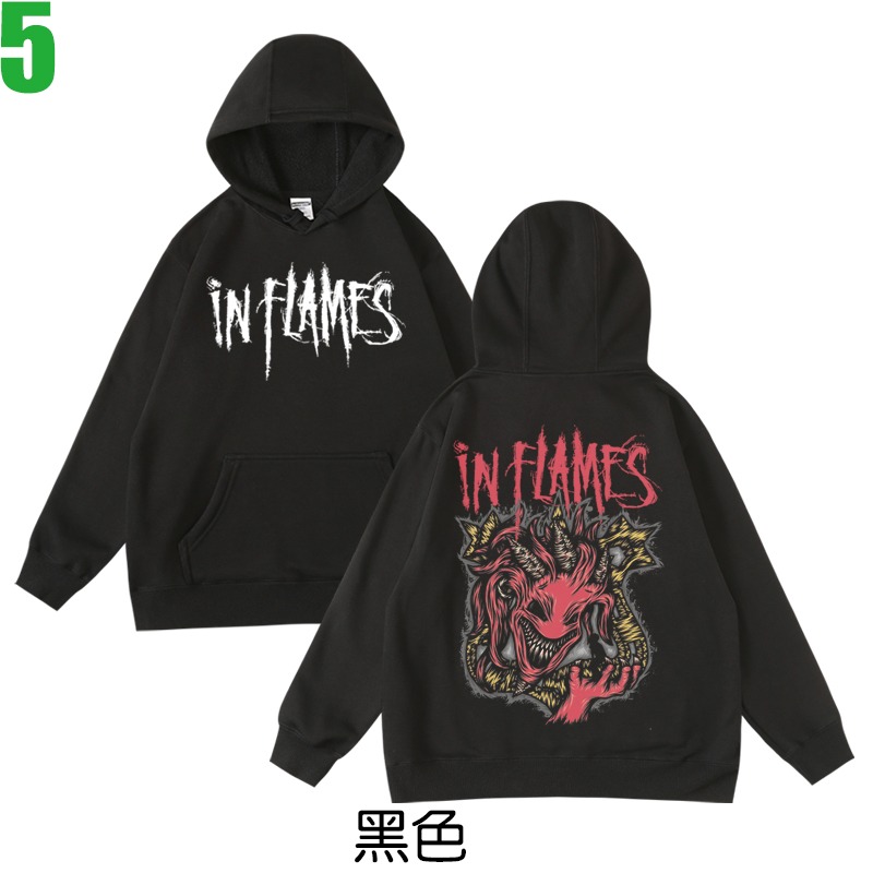 IN FLAMES【烈燄邪神】連帽厚絨長袖重金屬搖滾樂團T恤(共2種顏色可供選購) 新款上市購買多件多優惠!【賣場三】-規格圖3