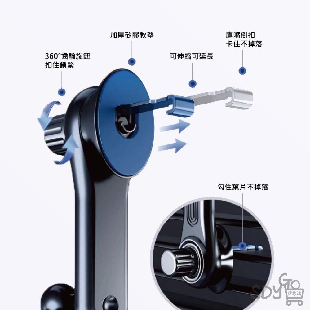 【台灣現貨 快速發貨】萬向出風口手機架 穩固不掉 不擋出風口 導航手機架 螺旋勾機械桿手機架 重力車载手機支架 手機支架-細節圖6