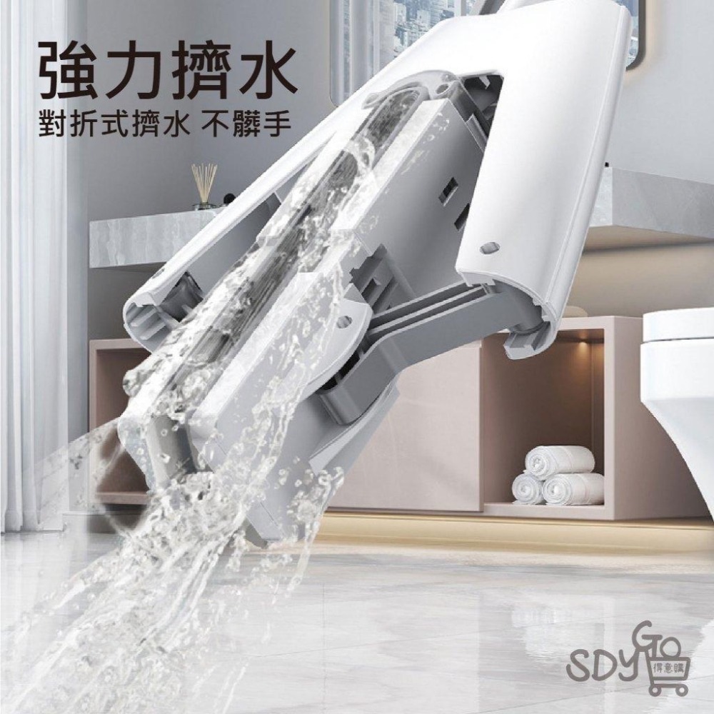 【雙11買1送1】免手洗膠棉拖把 強力擠水 免髒手 更換簡單 縫隙清潔 油汙清潔 擰水拖把 海綿拖把 平板拖 拖把-細節圖2