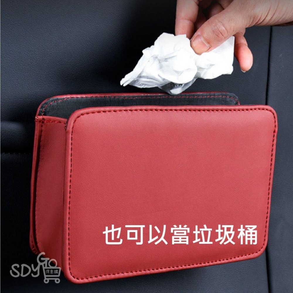 【台灣現貨 快速發貨】車用收納垃圾桶 多處可用 皮革 承重5kg 防潑水 簡單安裝 垃圾桶 收納盒 車用收納 小物收納-細節圖4