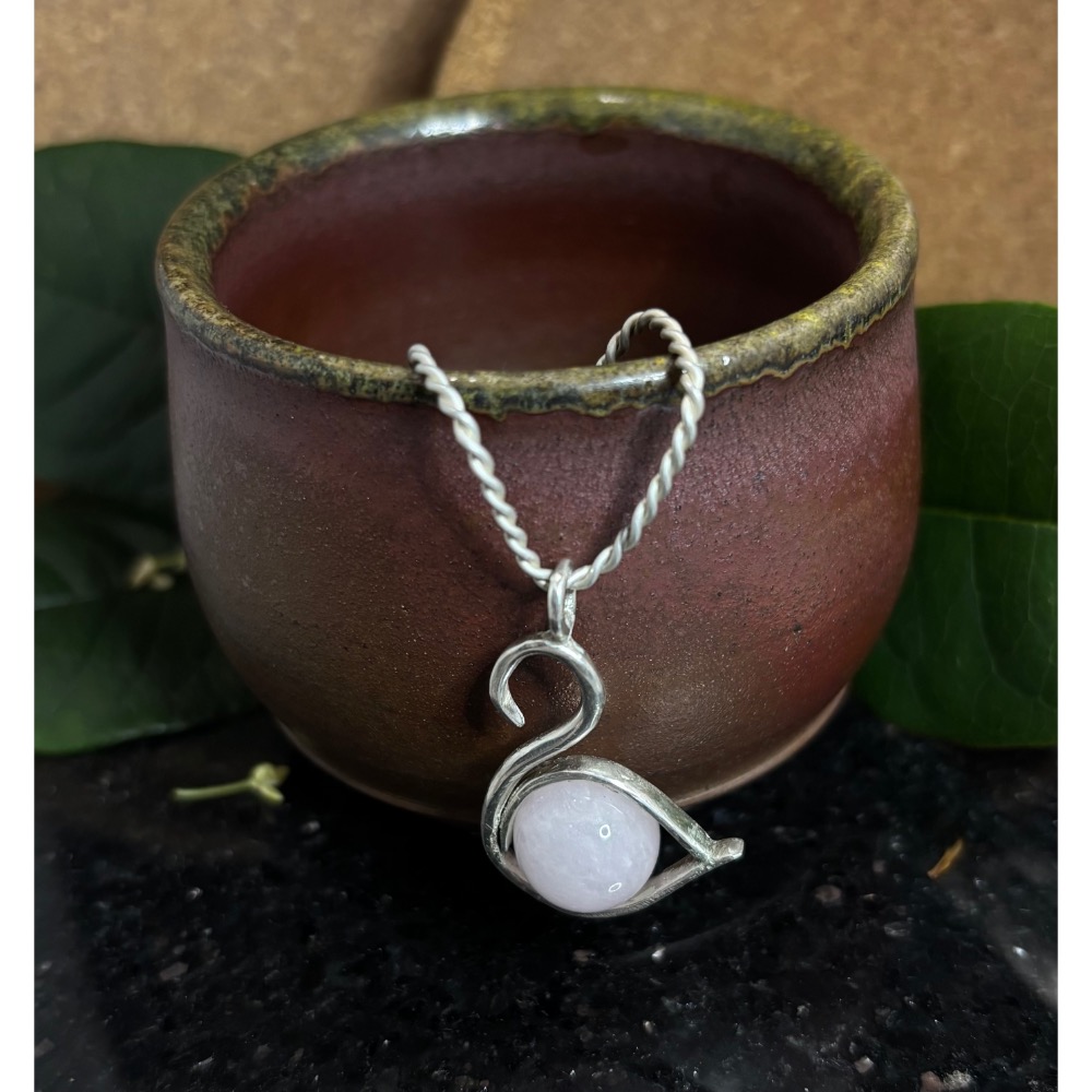 優雅天鵝～粉色摩根石純銀吊墜-細節圖2