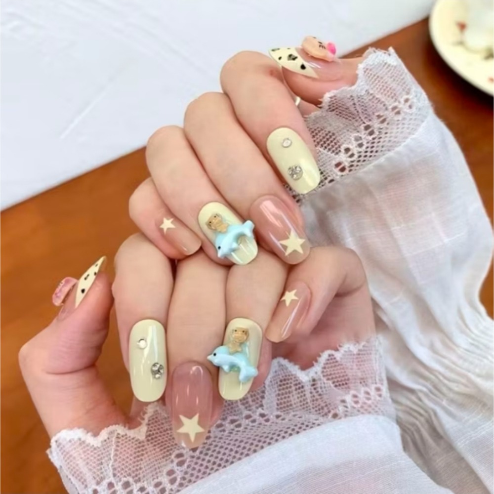 台灣現貨附收納盒卡通奶黄色穿戴美甲精緻陽光甜美可愛甲片24片（柏Z528)豹紋KT-細節圖2