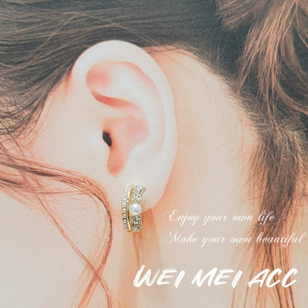 《惟美時尚飾品 • WEI MEI》韓風優雅珍珠鋯石C圈耳環❤-細節圖2