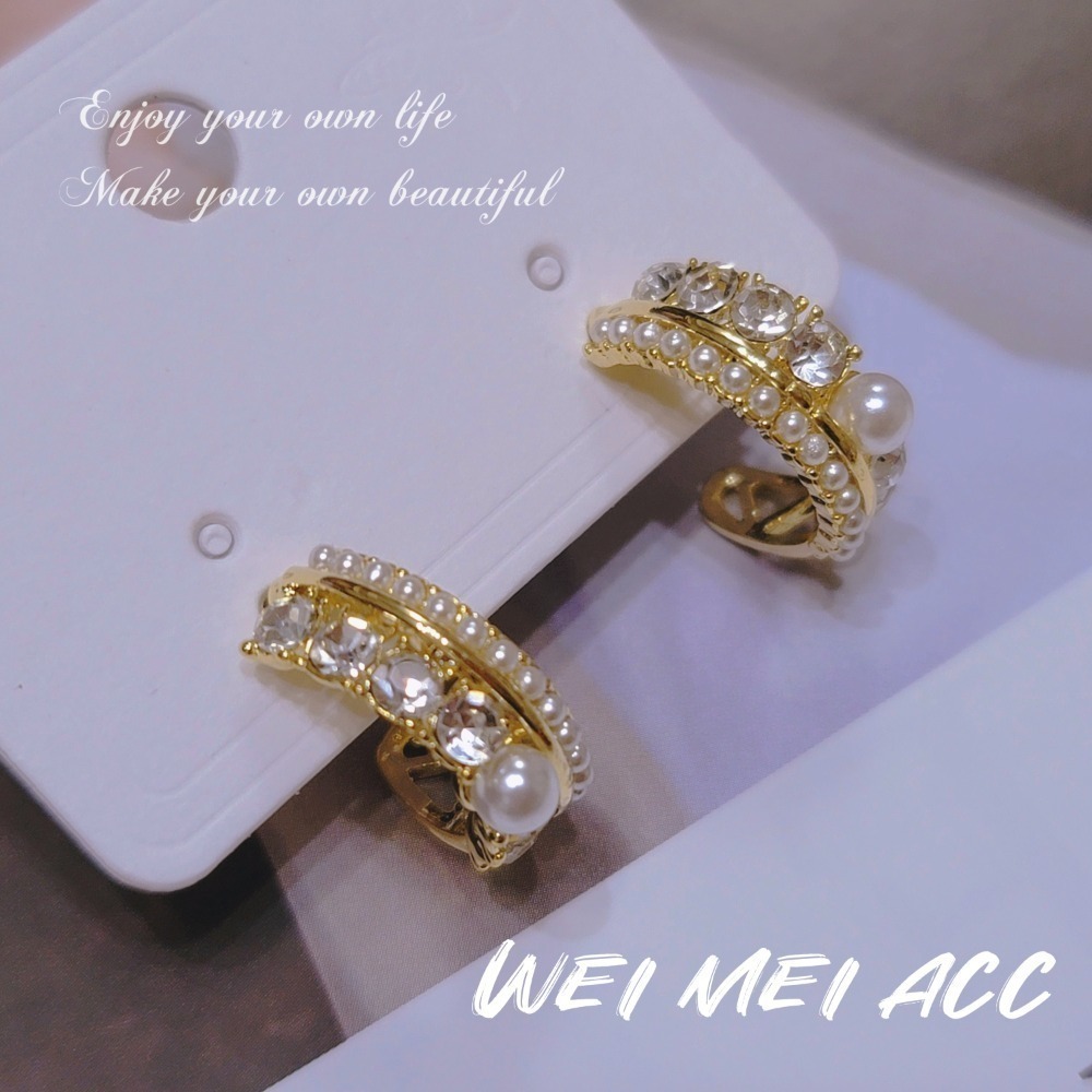 《惟美時尚飾品 • WEI MEI》韓風優雅珍珠鋯石C圈耳環❤-細節圖3