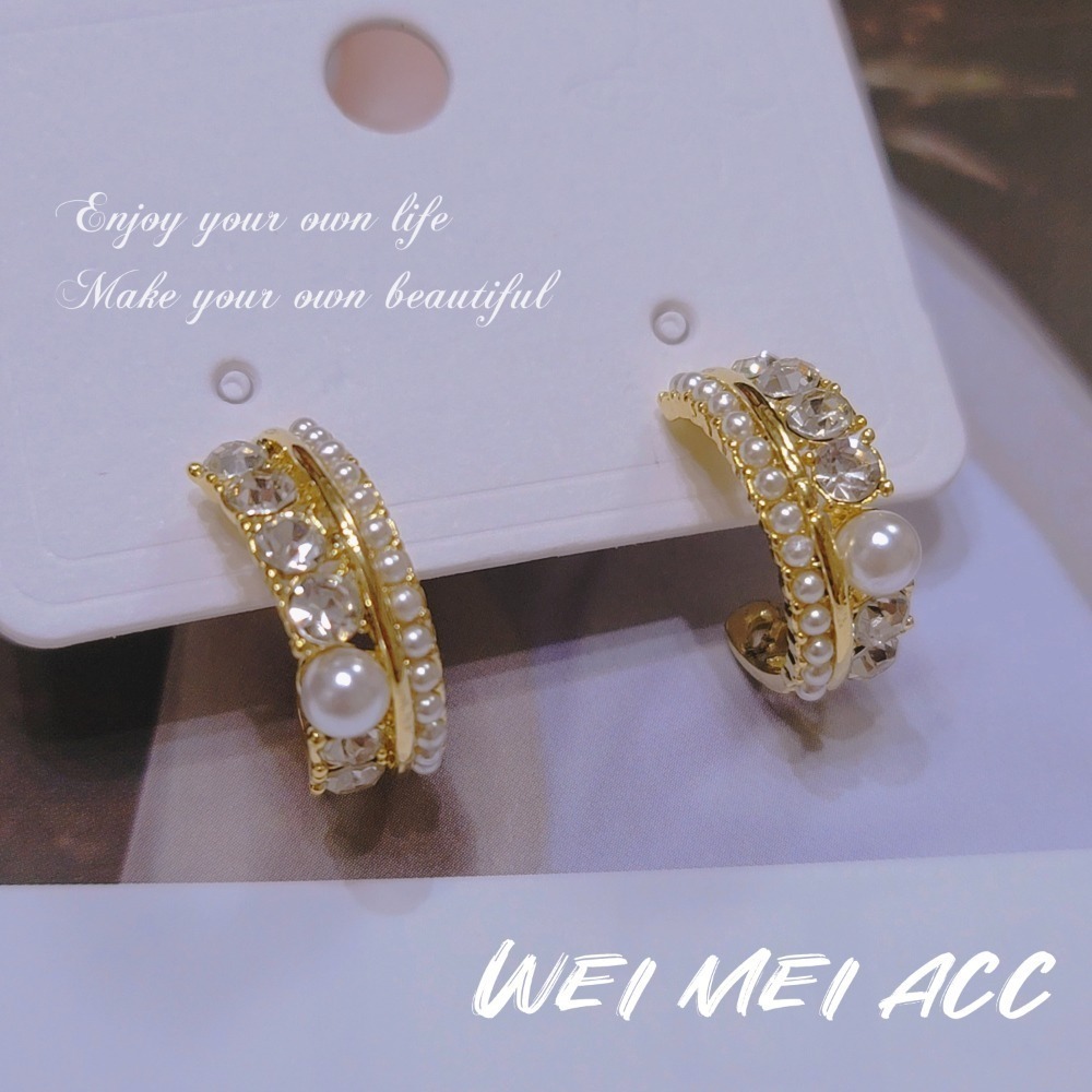 《惟美時尚飾品 • WEI MEI》韓風優雅珍珠鋯石C圈耳環❤-細節圖4