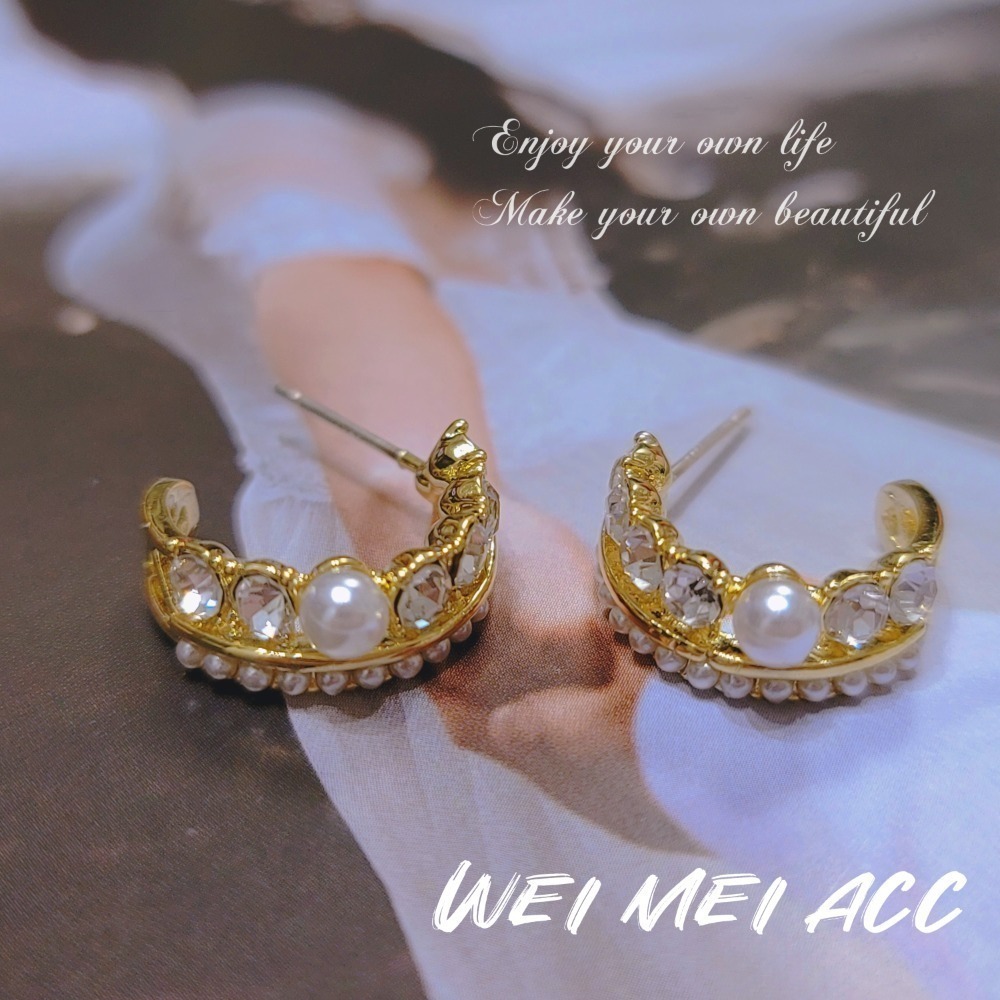 《惟美時尚飾品 • WEI MEI》韓風優雅珍珠鋯石C圈耳環❤-細節圖5