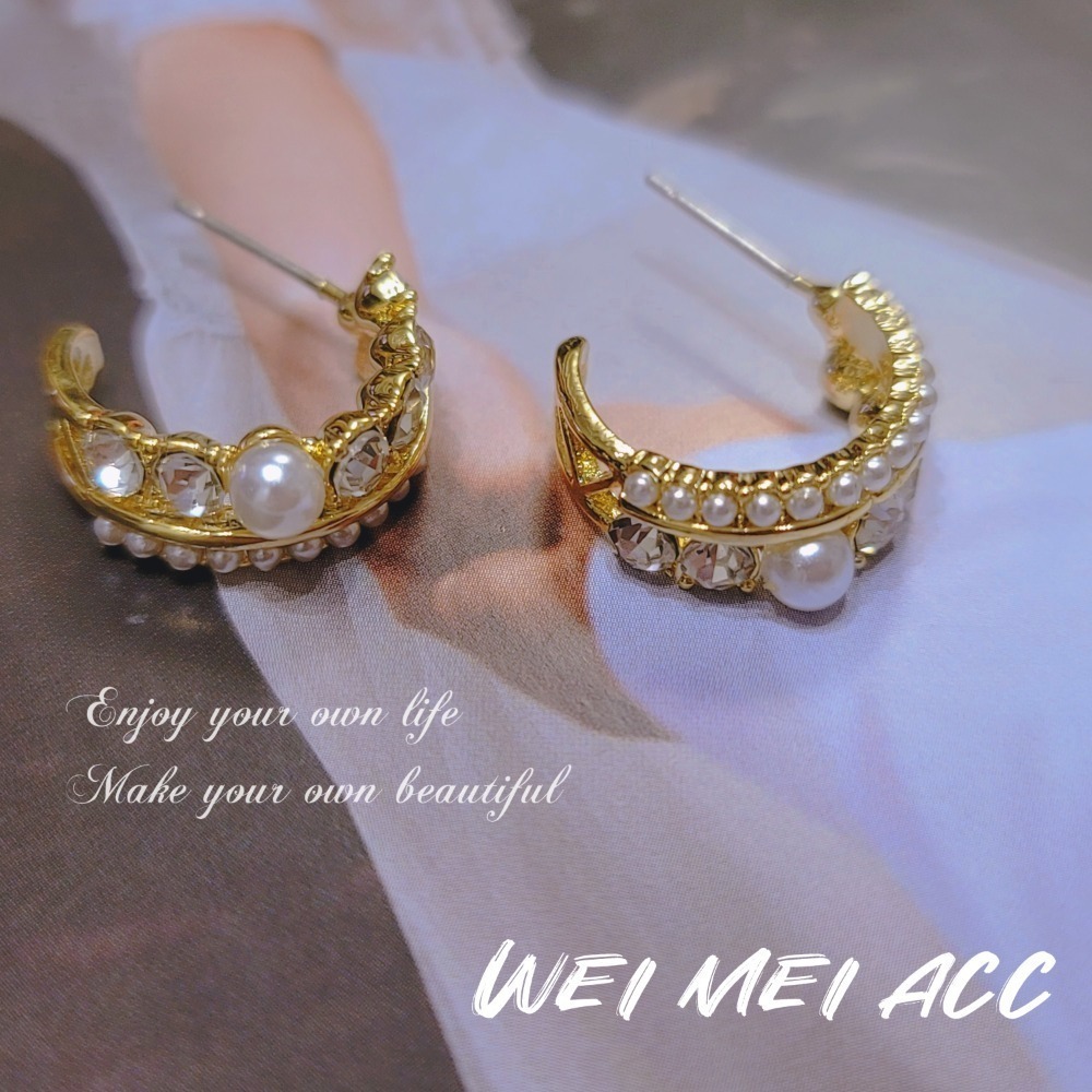 《惟美時尚飾品 • WEI MEI》韓風優雅珍珠鋯石C圈耳環❤-細節圖6