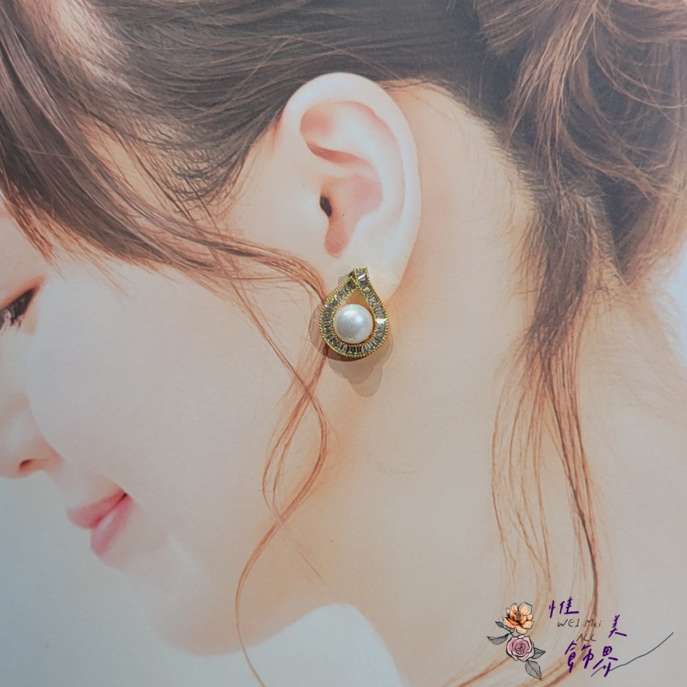 《惟美wei mei》A010典雅微鑲鋯石珍珠耳環台灣現貨-細節圖2