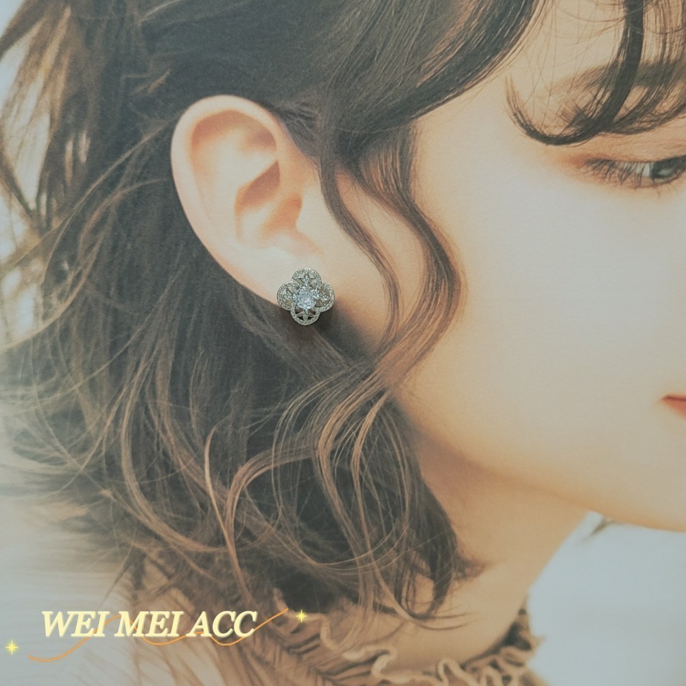《惟美wei mei》A001微鑲鋯石歐式花紋耳環耳釘-台灣現貨-細節圖3