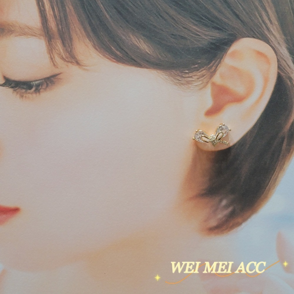 《惟美wei mei》A004微鑲鋯石甜美蝴蝶結耳環耳釘❤-細節圖2
