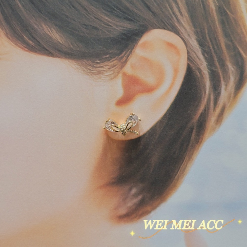 《惟美wei mei》A004微鑲鋯石甜美蝴蝶結耳環耳釘❤-細節圖3
