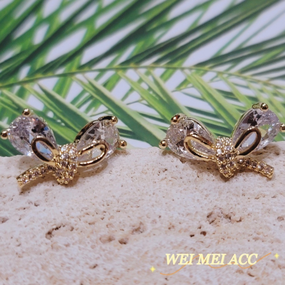 《惟美wei mei》A004微鑲鋯石甜美蝴蝶結耳環耳釘❤-細節圖4