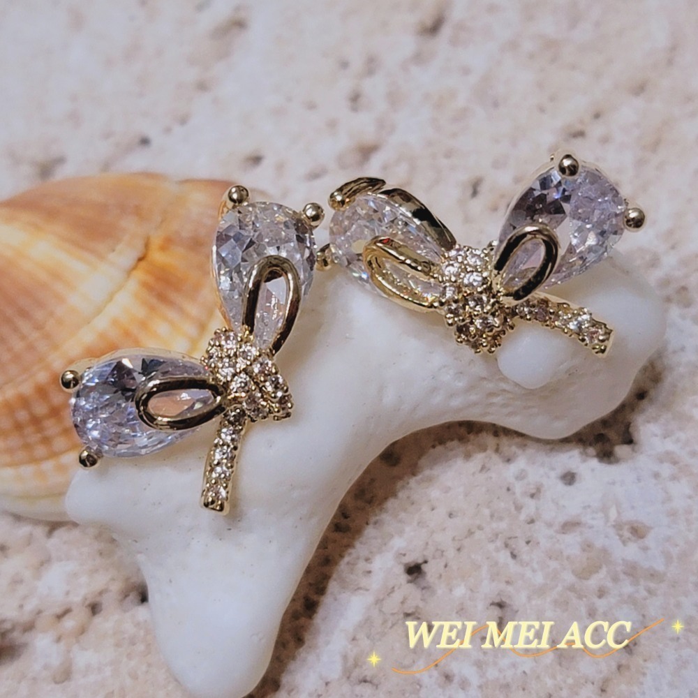 《惟美wei mei》A004微鑲鋯石甜美蝴蝶結耳環耳釘❤-細節圖6