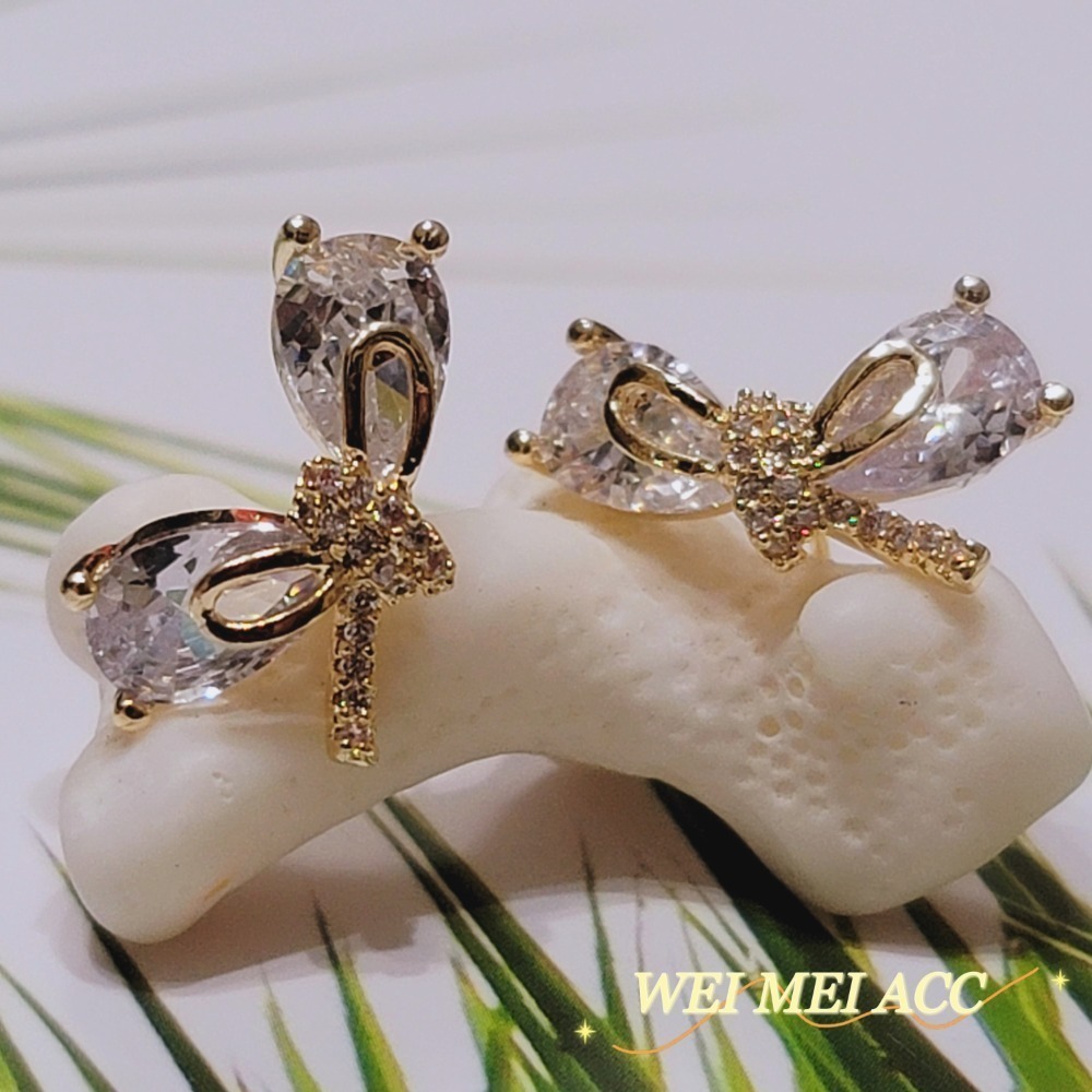 《惟美wei mei》A004微鑲鋯石甜美蝴蝶結耳環耳釘❤-細節圖7