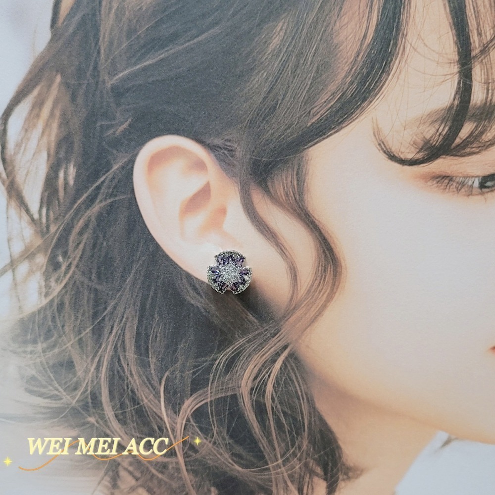 《惟美wei mei》A003微鑲紫鋯花朵耳環耳釘❤台灣現貨-細節圖2