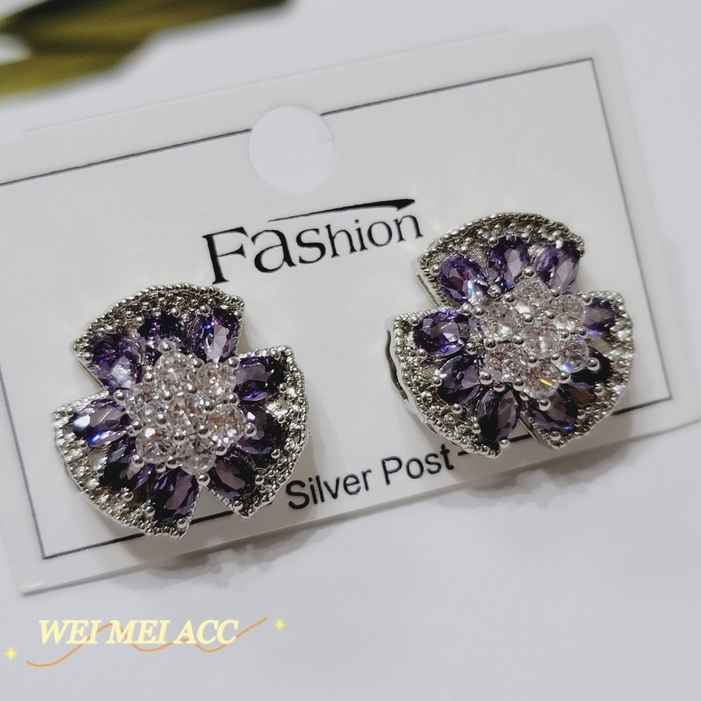 《惟美wei mei》A003微鑲紫鋯花朵耳環耳釘❤台灣現貨-細節圖3