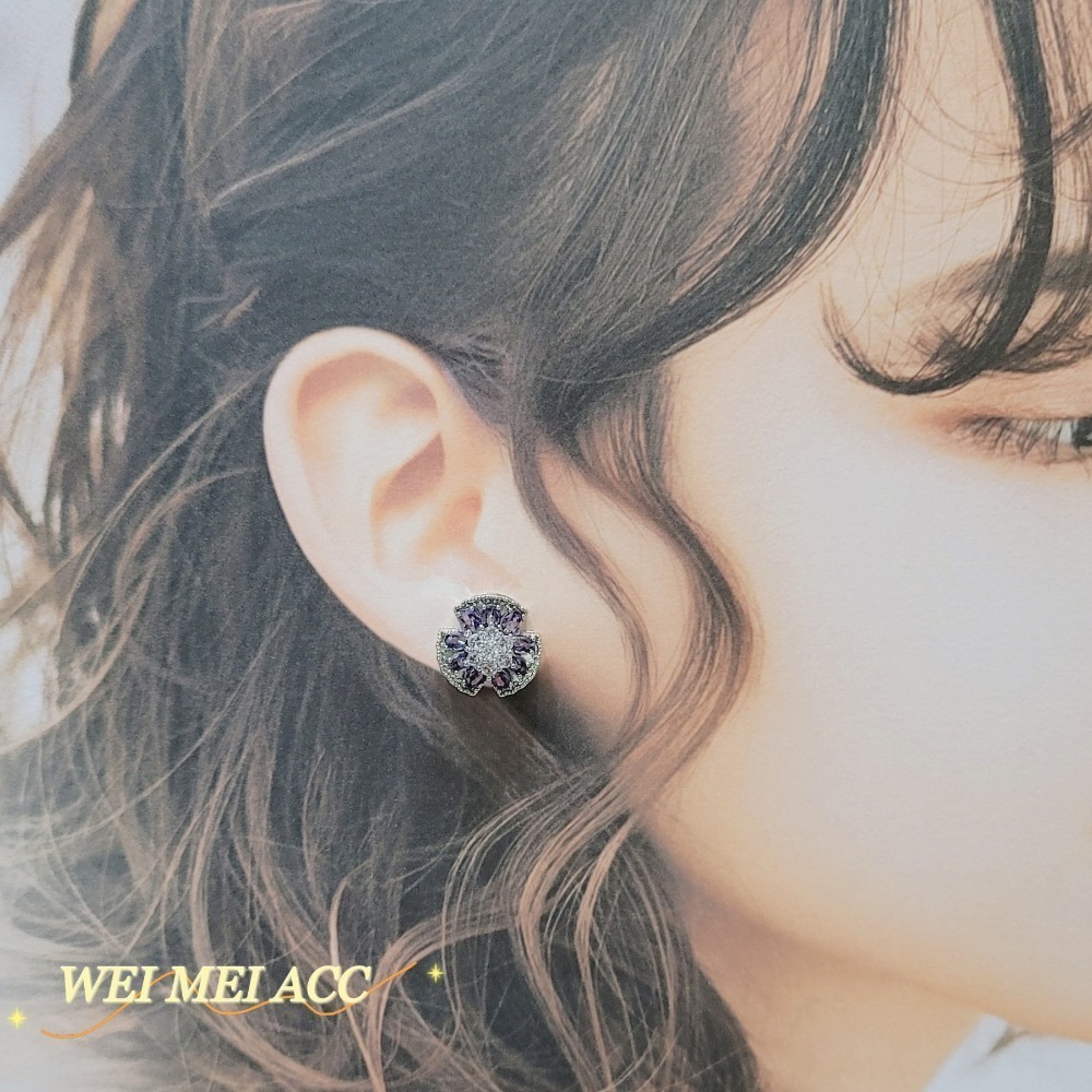 《惟美wei mei》A003微鑲紫鋯花朵耳環耳釘❤台灣現貨-細節圖4