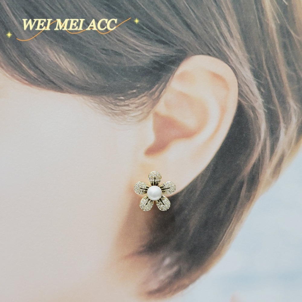 《惟美wei mei》A006微鑲鋯石珍珠花耳環耳釘❤台灣現貨-細節圖3