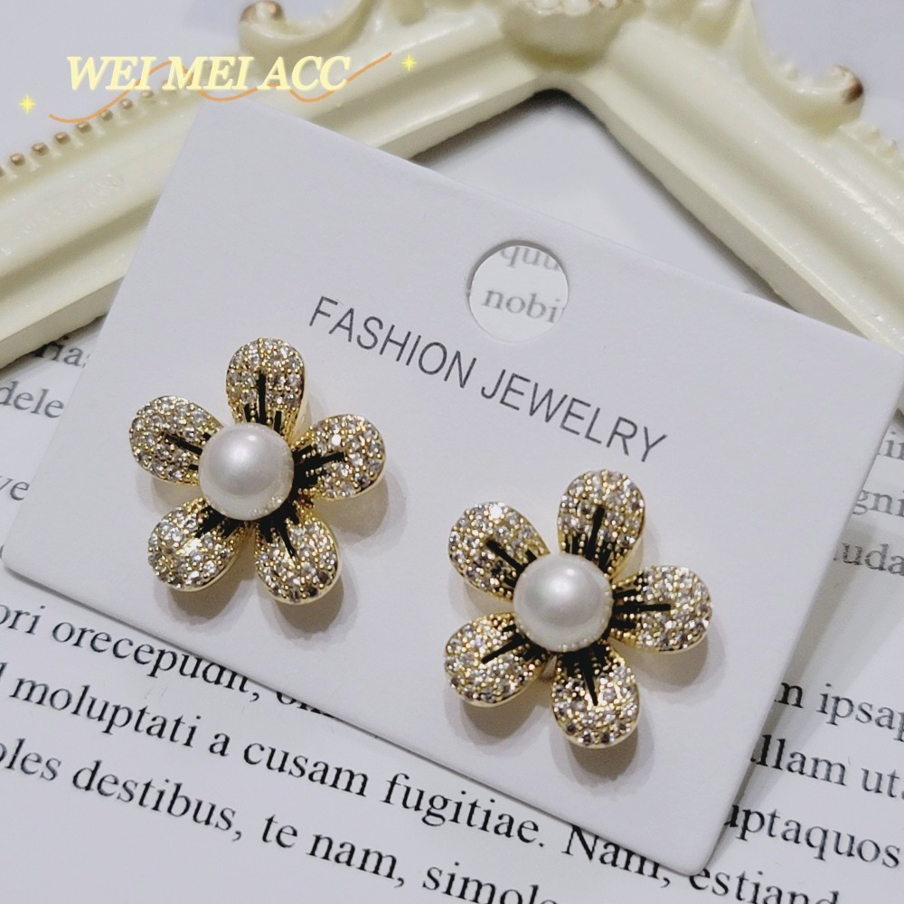 《惟美wei mei》A006微鑲鋯石珍珠花耳環耳釘❤台灣現貨-細節圖4