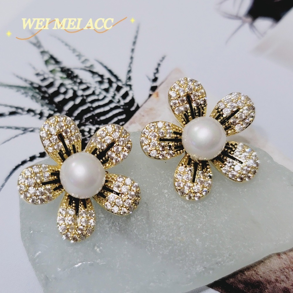 《惟美wei mei》A006微鑲鋯石珍珠花耳環耳釘❤台灣現貨-細節圖6