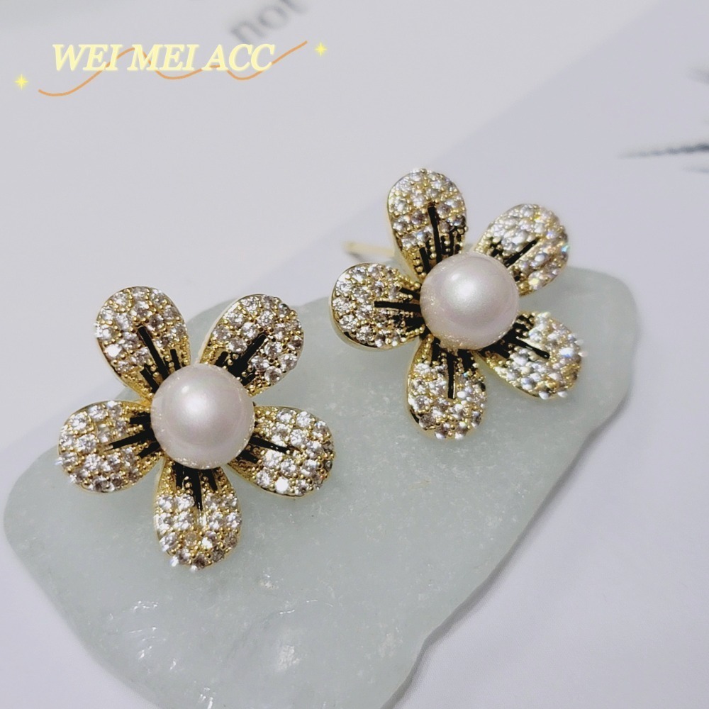 《惟美wei mei》A006微鑲鋯石珍珠花耳環耳釘❤台灣現貨-細節圖7