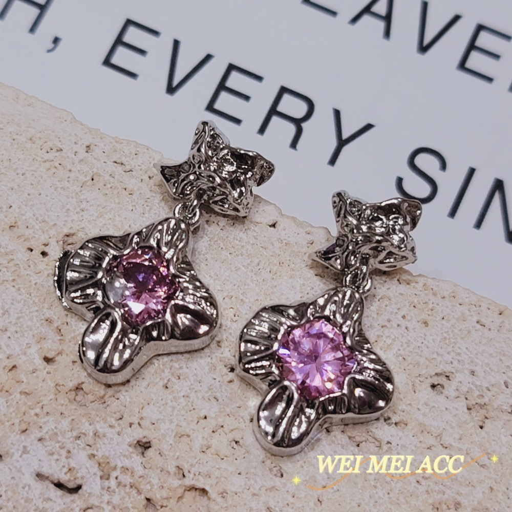 《惟美wei mei》K002甜酷粉鋯耳環 台灣現貨❤-細節圖3