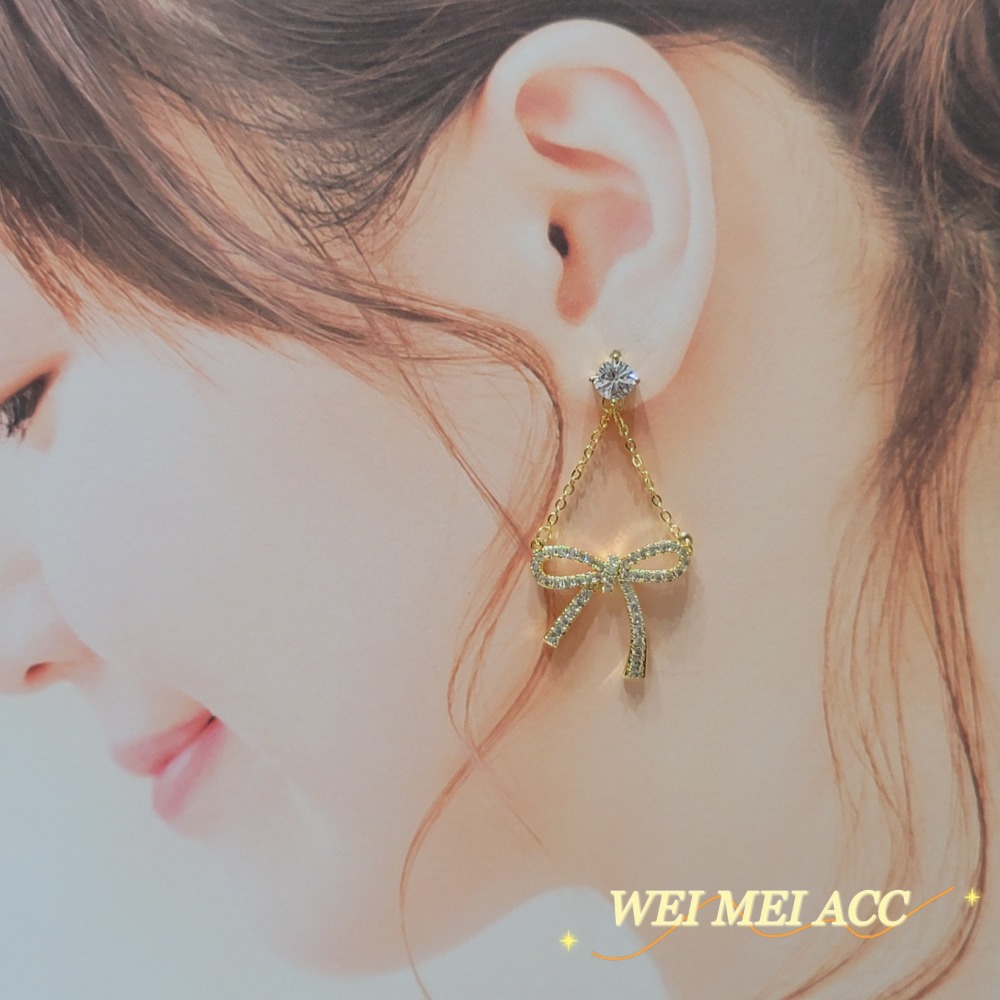 《惟美時尚飾品 • WEI MEI》微鑲鋯石甜美蝴蝶結垂墜耳環❤-細節圖2