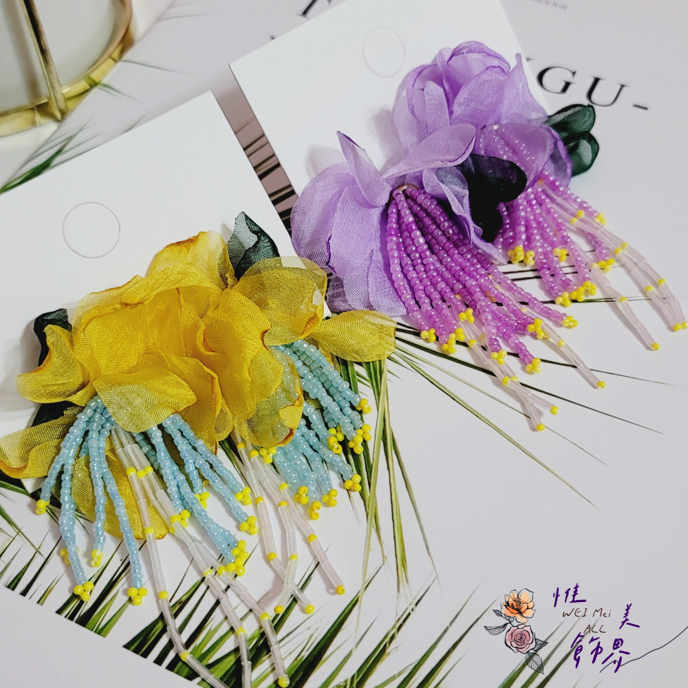 《惟美wei mei》K002春夏多巴胺花朵串珠流蘇耳環🦋台灣現貨-細節圖3