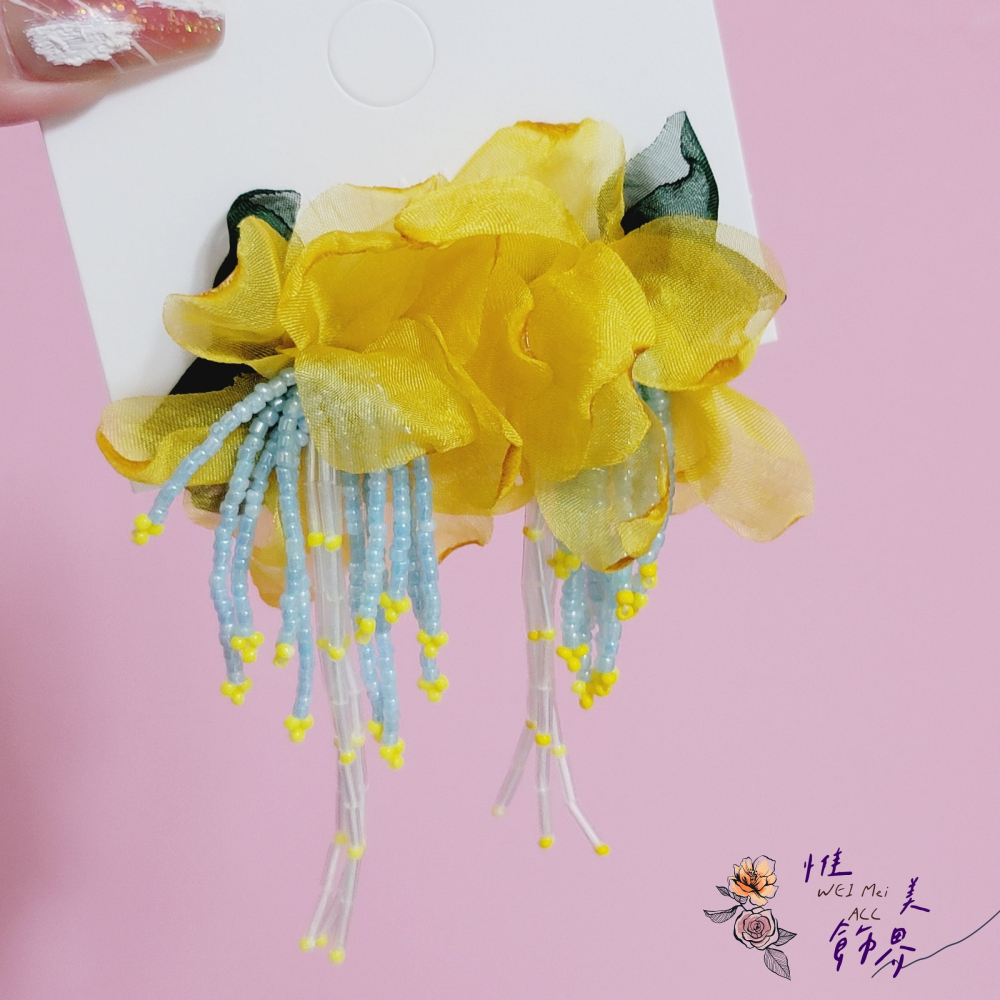 《惟美wei mei》K002春夏多巴胺花朵串珠流蘇耳環🦋台灣現貨-細節圖4