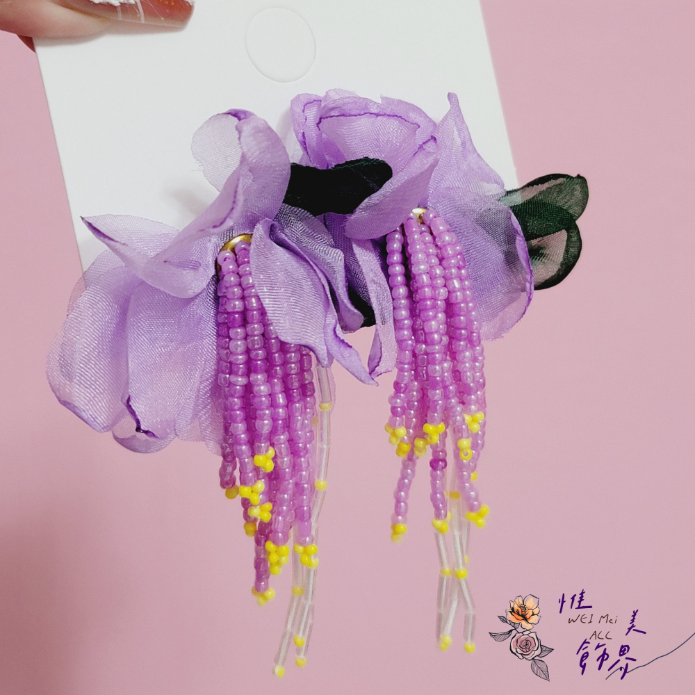 《惟美wei mei》K002春夏多巴胺花朵串珠流蘇耳環🦋台灣現貨-細節圖5