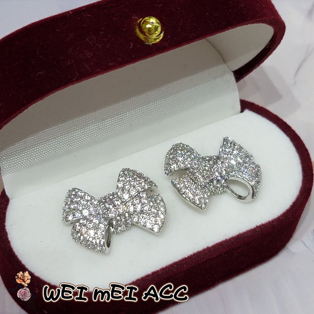 《惟美飾界 • WEI MEI》E001輕奢重工微鑲鋯石甜美蝴蝶結耳釘/台灣現貨不用等❤-細節圖2