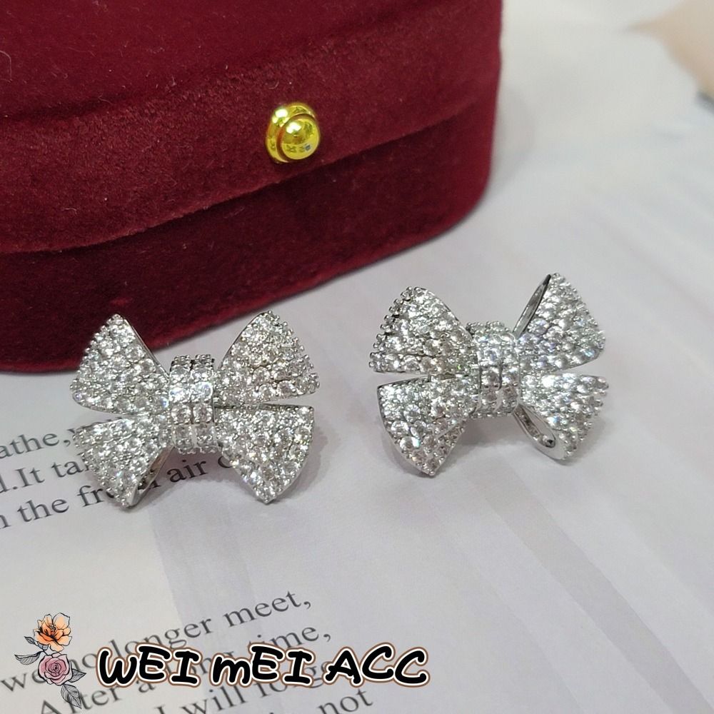 《惟美飾界 • WEI MEI》E001輕奢重工微鑲鋯石甜美蝴蝶結耳釘/台灣現貨不用等❤-細節圖3