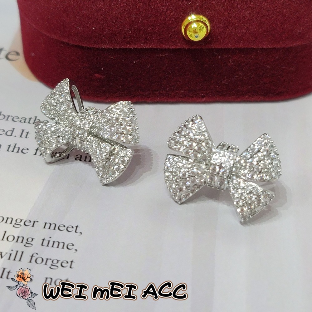《惟美飾界 • WEI MEI》E001輕奢重工微鑲鋯石甜美蝴蝶結耳釘/台灣現貨不用等❤-細節圖4