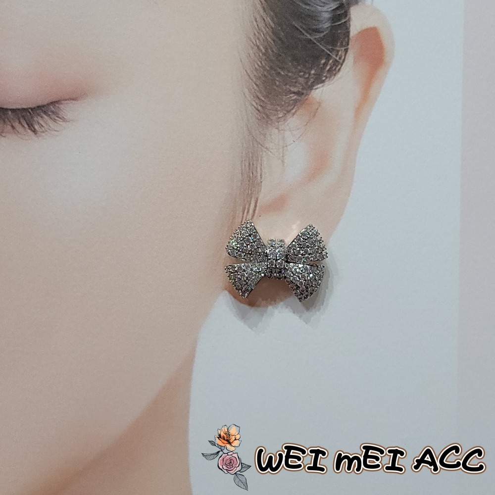 《惟美飾界 • WEI MEI》E001輕奢重工微鑲鋯石甜美蝴蝶結耳釘/台灣現貨不用等❤-細節圖6