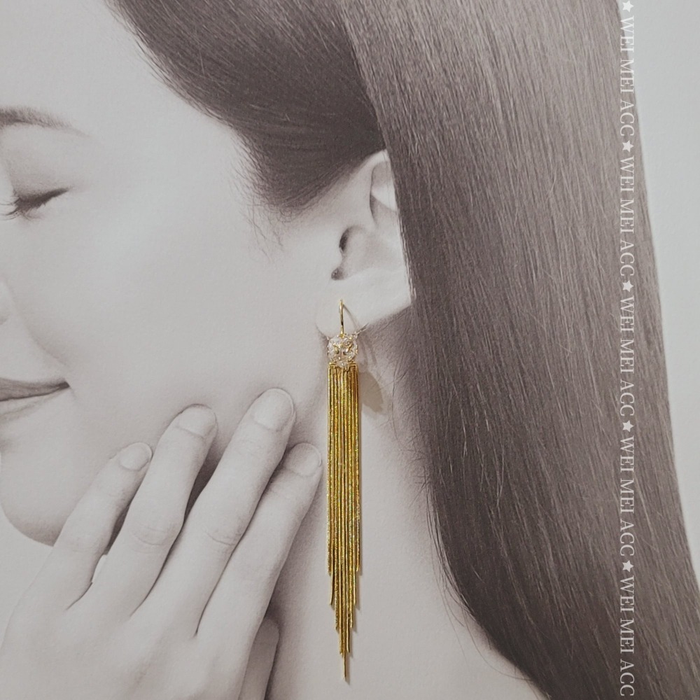 《惟美wei mei》O002閃耀鑽球簡約長流蘇耳扣耳環 修飾臉型 台灣現貨-細節圖2