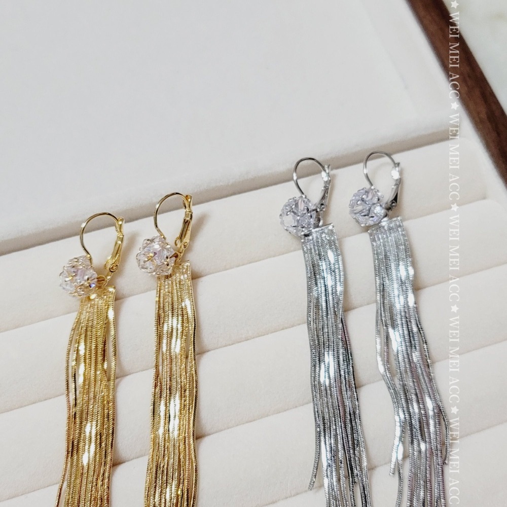 《惟美wei mei》O002閃耀鑽球簡約長流蘇耳扣耳環 修飾臉型 台灣現貨-細節圖4