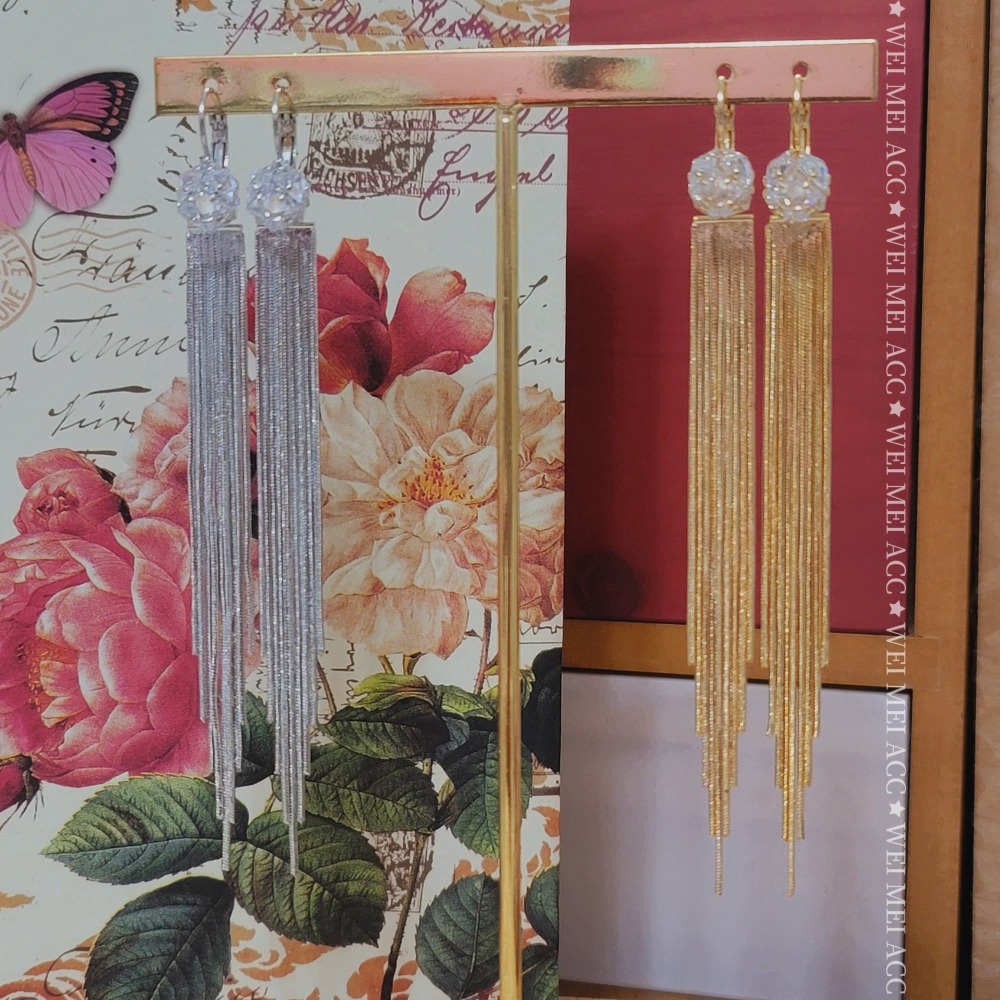 《惟美wei mei》O002閃耀鑽球簡約長流蘇耳扣耳環 修飾臉型 台灣現貨-細節圖5